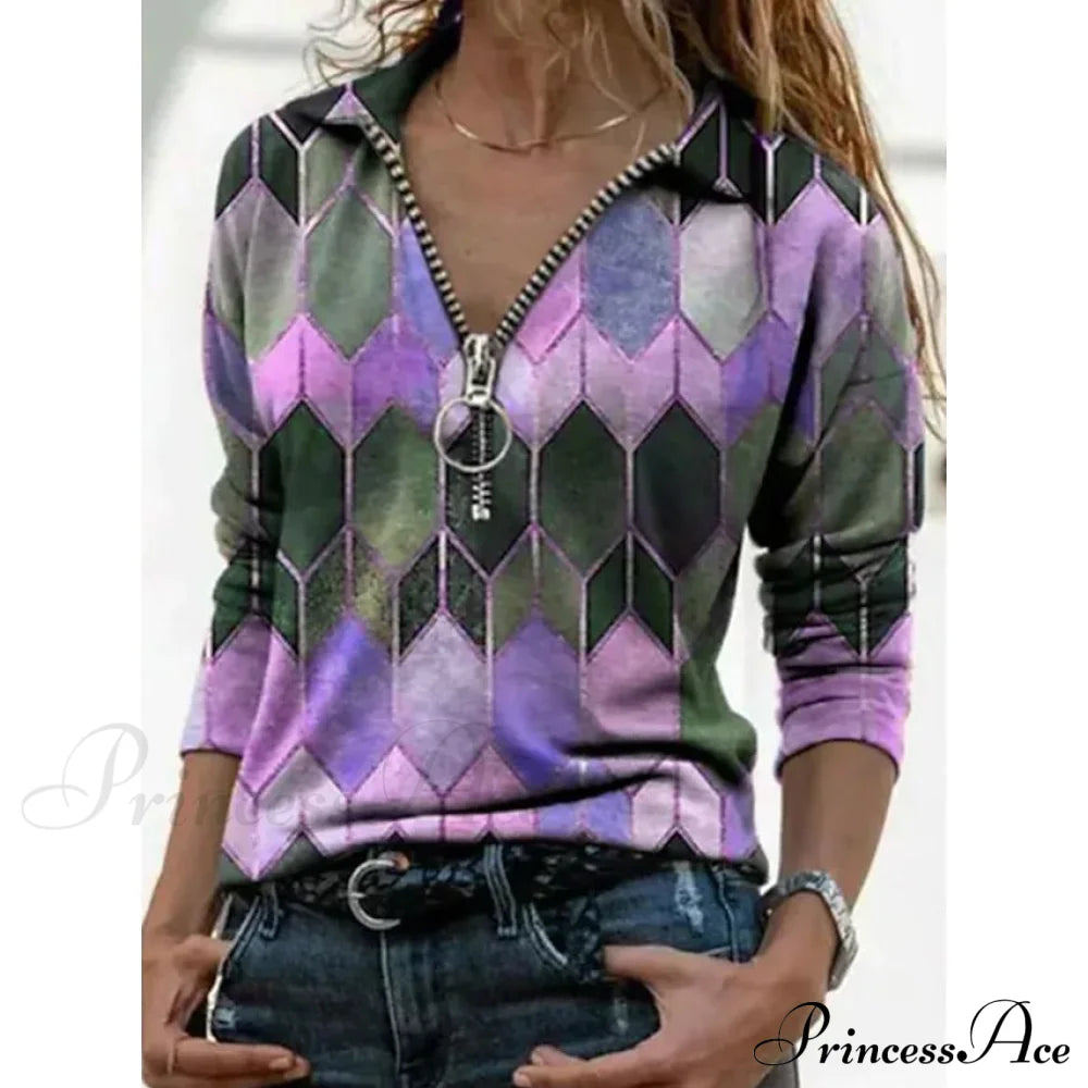 Women's Everyday V Neck Printed Long Sleeves Purple __stock:200 clothes refund_fee:1200 tops