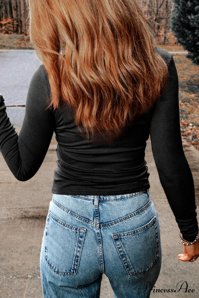 Neck Top Round Arm Long With Cutout Women’s Clothing