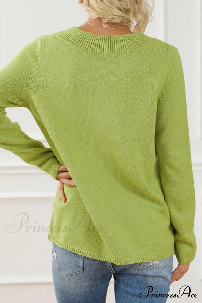 Neck With Sweater Asymmetrical Arm Long Buttons Sweaters-L