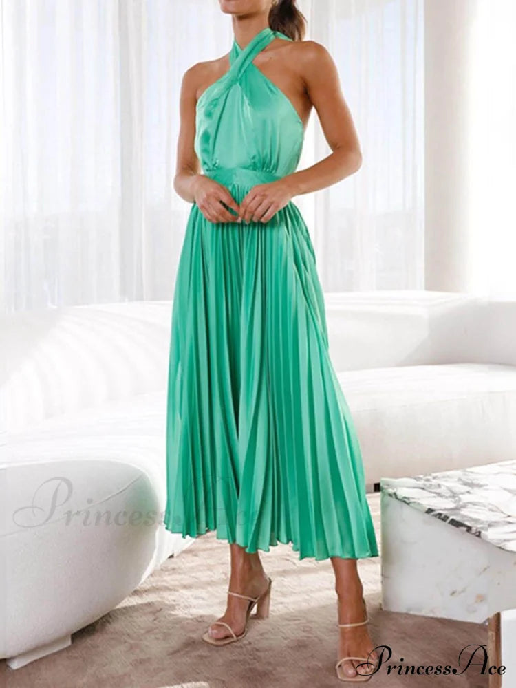 Neckline Pleated Vacation Charming Party Midi Dresses