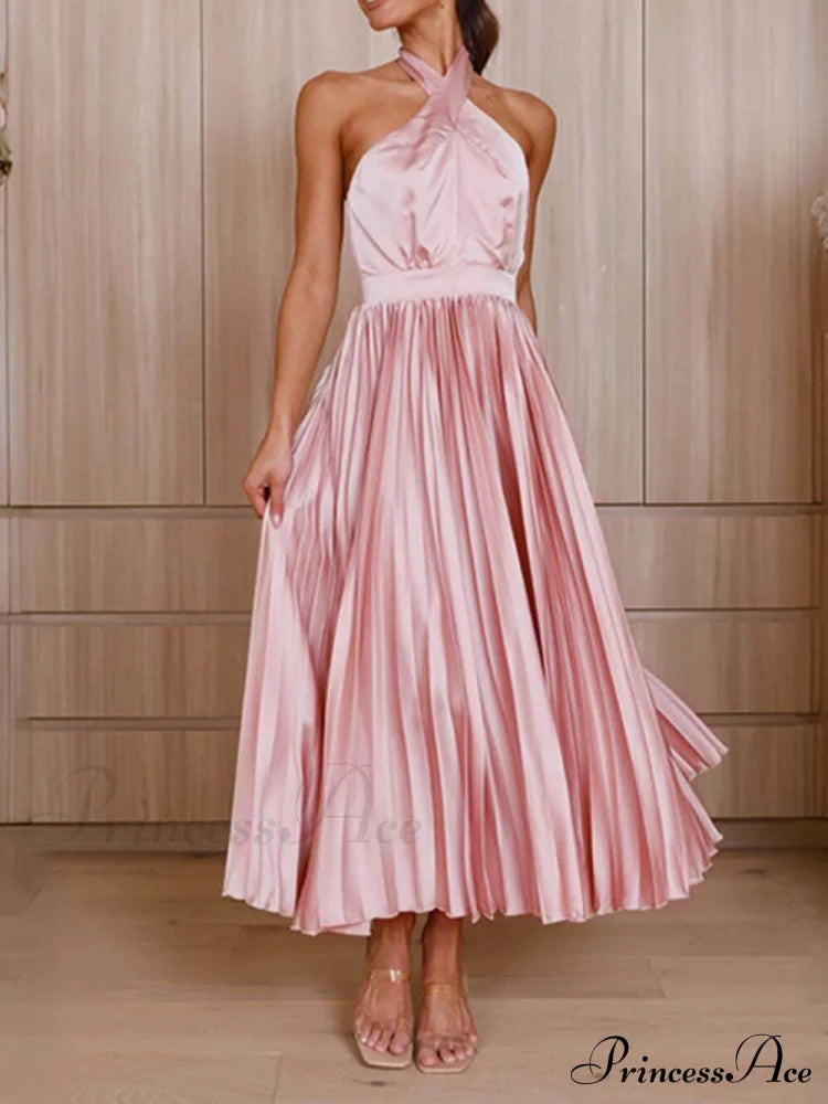 Neckline Pleated Vacation Charming Party Midi Dresses