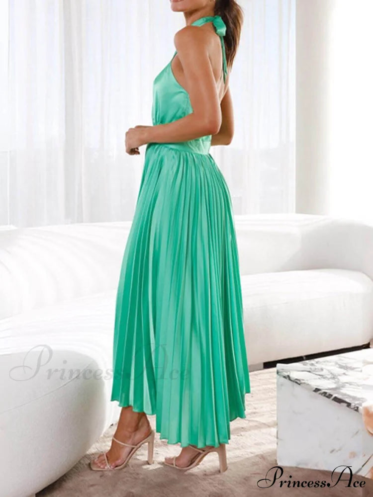 Neckline Pleated Vacation Charming Party Midi Dresses