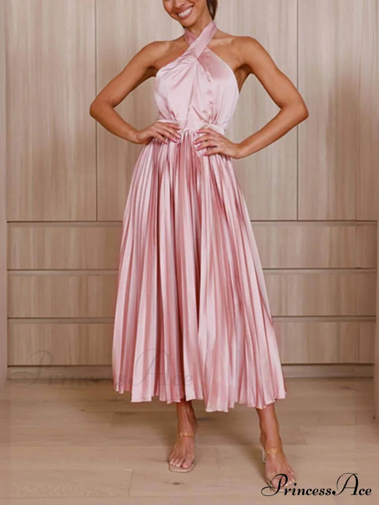 Neckline Pleated Vacation Charming Party Midi Dresses