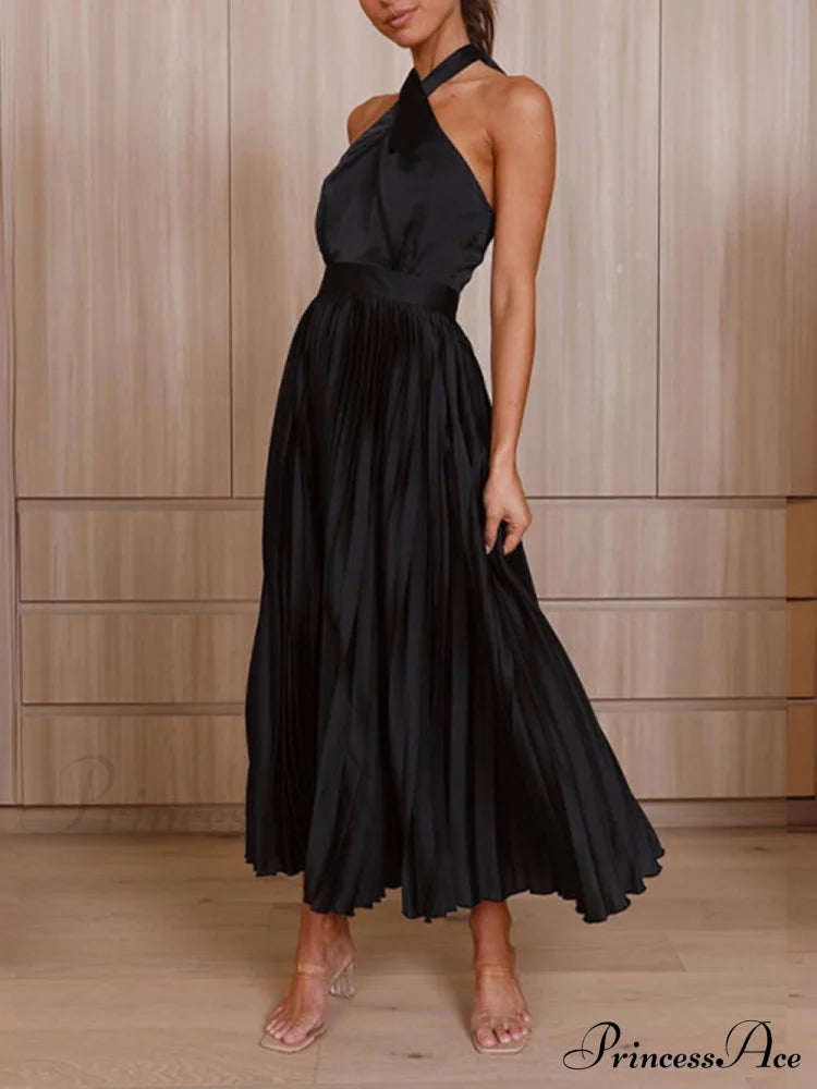 Neckline Pleated Vacation Charming Party Midi Dresses