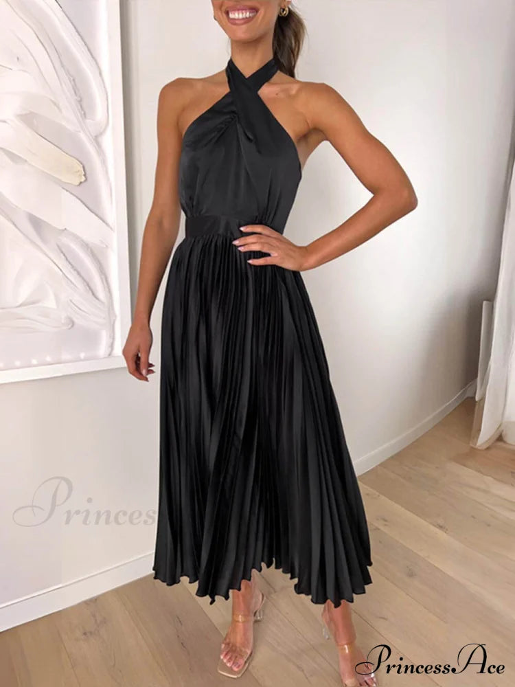 Neckline Pleated Vacation Charming Party Midi Dresses