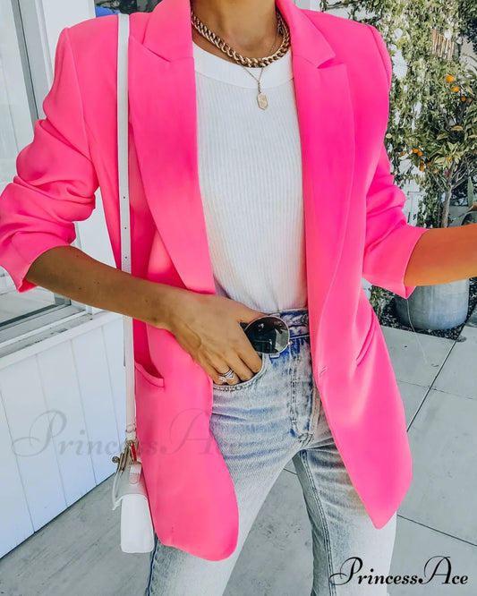 Neon Pink Standards Pocketed Blazer Coats-L