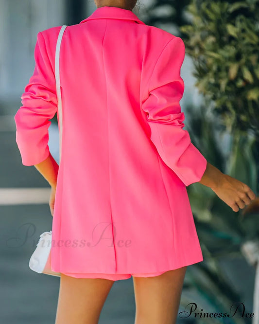 Neon Pink Standards Pocketed Blazer Coats-L