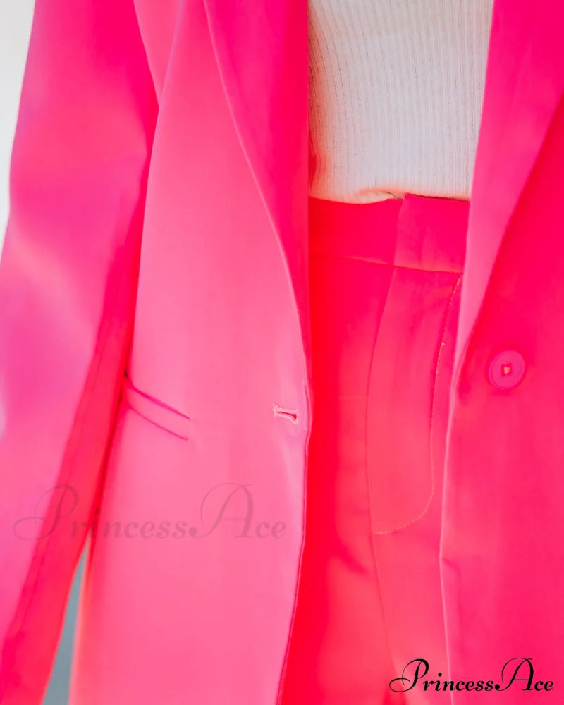 Neon Pink Standards Pocketed Blazer Coats-L