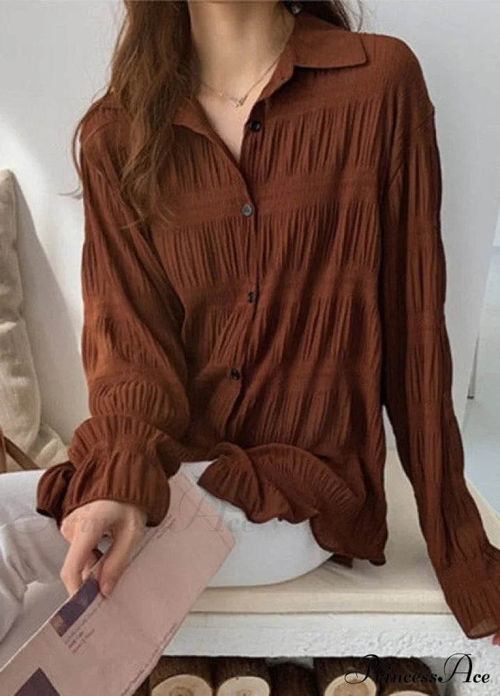 Neviya Shirt M / Coffee Tops & Blouses