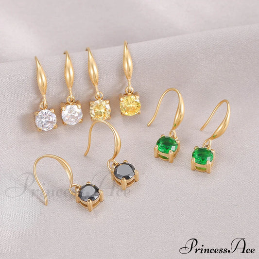 New Arrival Titanium Steel Colorful Stone Earrings