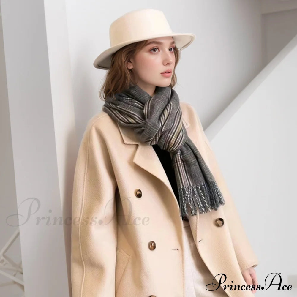 New Autumn Winter Thin Retro Tassel Plaid High-End Classic Elegant Scarf