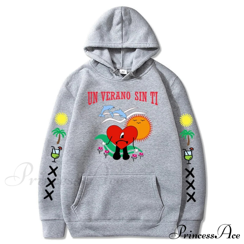 New Bad Bunny Printed Hoodie Grey / Xs Sweatshirts & Hoodies-L