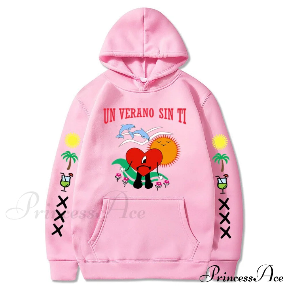 New Bad Bunny Printed Hoodie Pink / Xs Sweatshirts & Hoodies-L