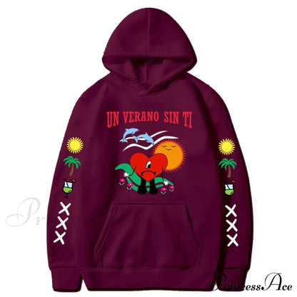 New Bad Bunny Printed Hoodie Red / Xs Sweatshirts & Hoodies-L