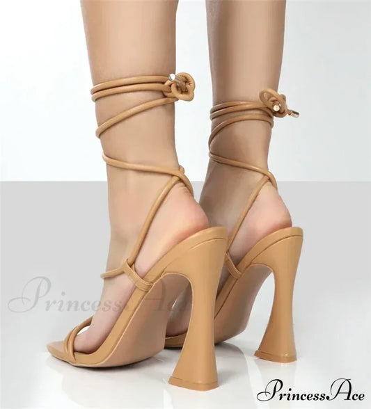 New Black Stiletto Party Square Toe Nude Strap Runway Women’s High-Heeled Sandals High Heel