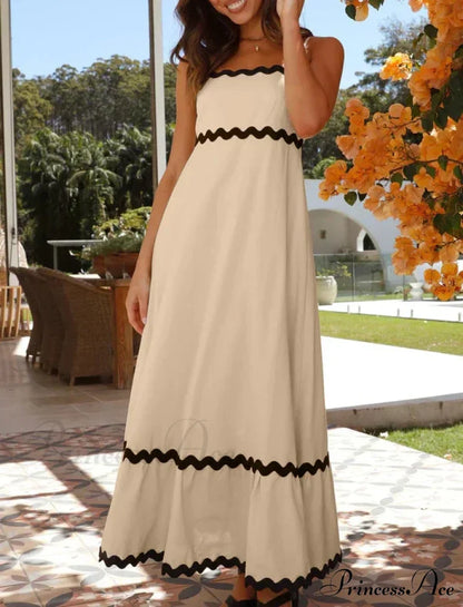 New Fashion Sexy Strapless Strap Women Long Boho Dress Beige / S