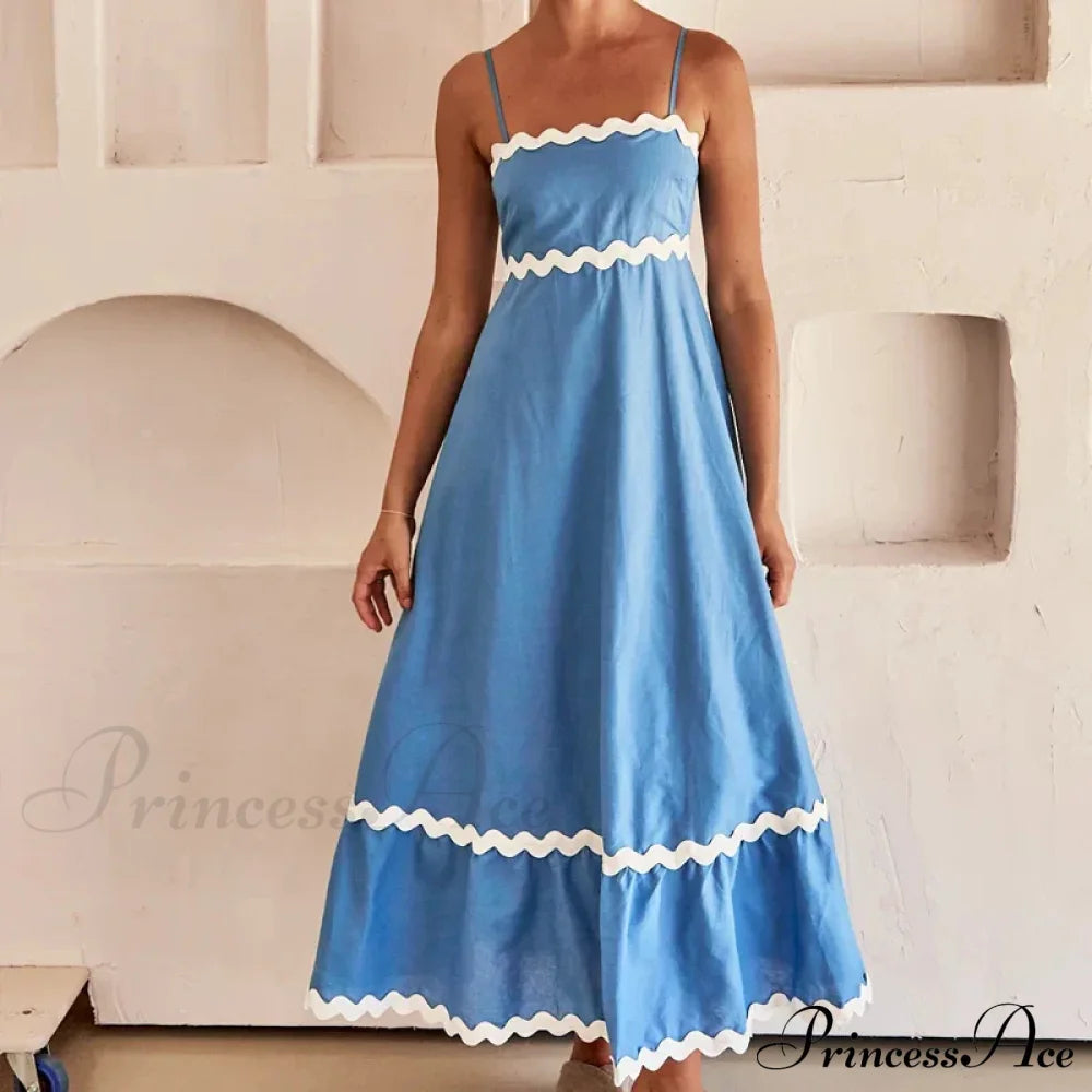 New Fashion Sexy Strapless Strap Women Long Boho Dress Blue / S