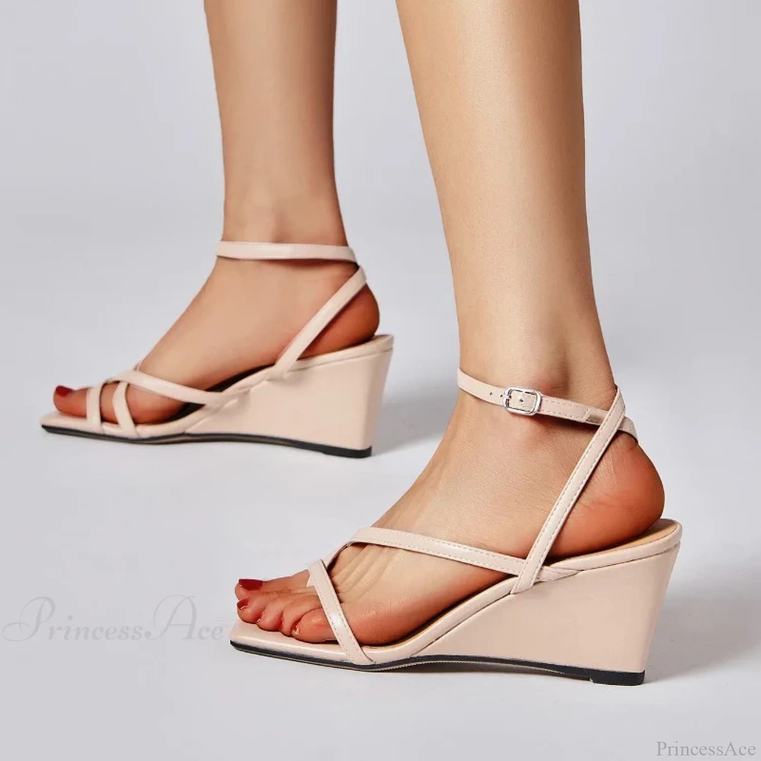New High Quality Simple Thin Strap Stylish Open Toe Party Summer Low Heel Pump Apricot / 34
