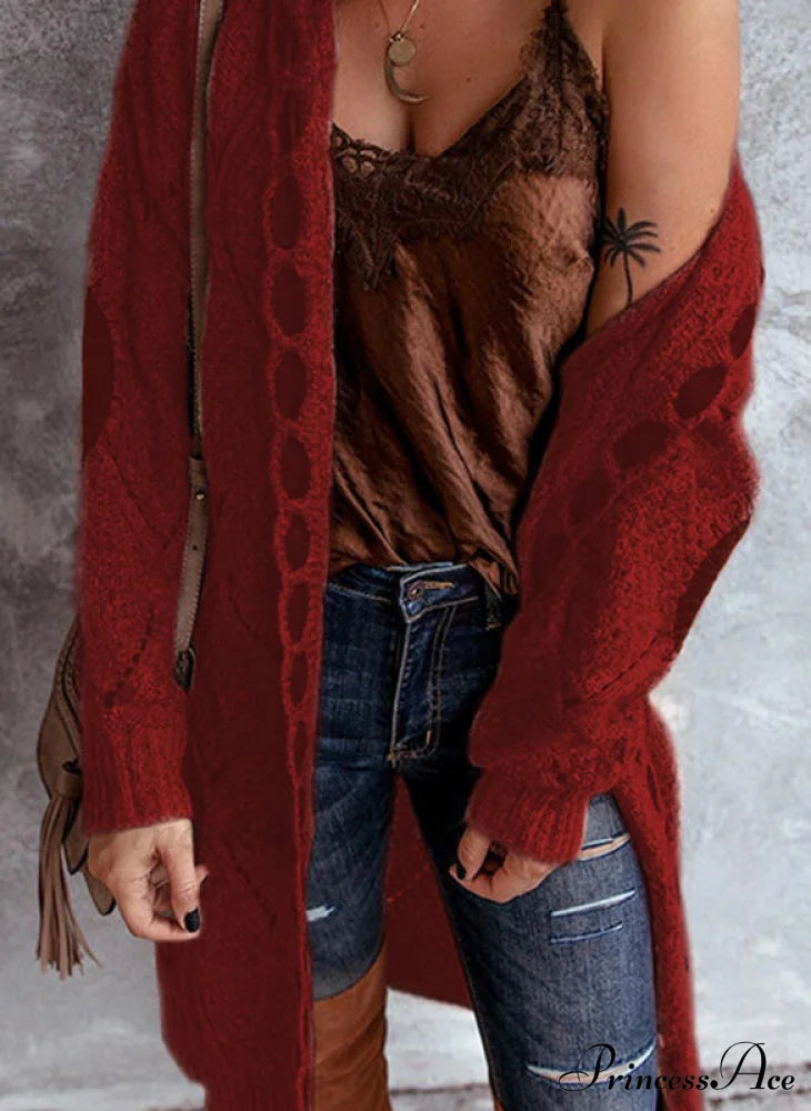 New Hot Selling Long-Sleeved Cardigan Sweater Red / S