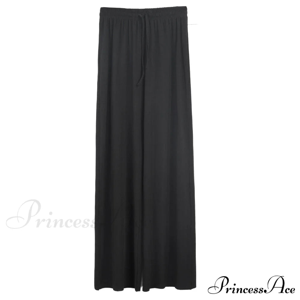 New Ladies Ice Silk Light Wide Leg Trousers Black / S