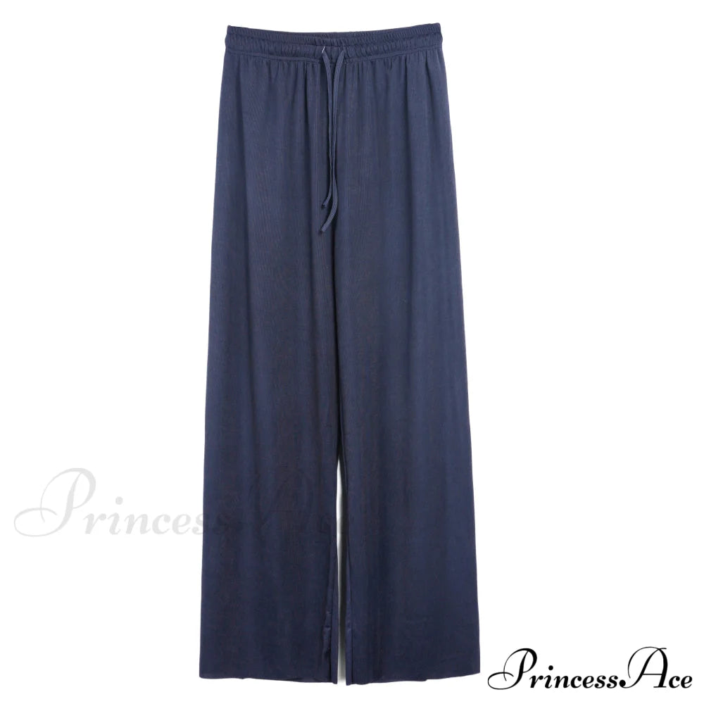 New Ladies Ice Silk Light Wide Leg Trousers Blue / S