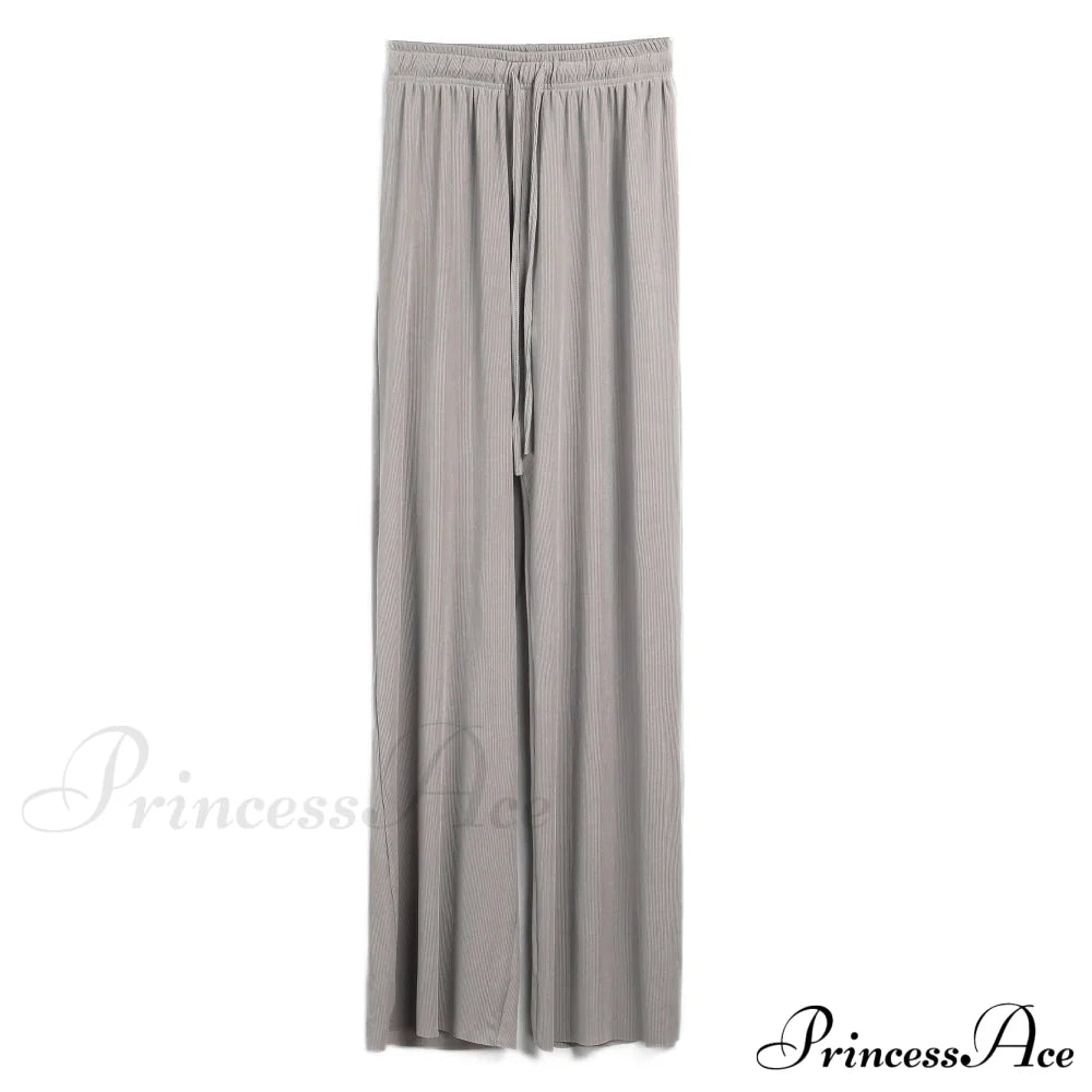 New Ladies Ice Silk Light Wide Leg Trousers Grey / S