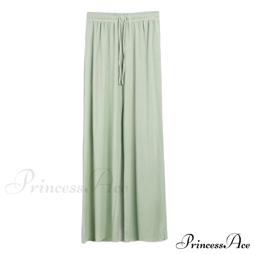 New Ladies Ice Silk Light Wide Leg Trousers Lightgreen / S