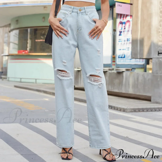 New Loose Retro Casual High Waist Ripped Wide Leg Street Fashionable Female Jean