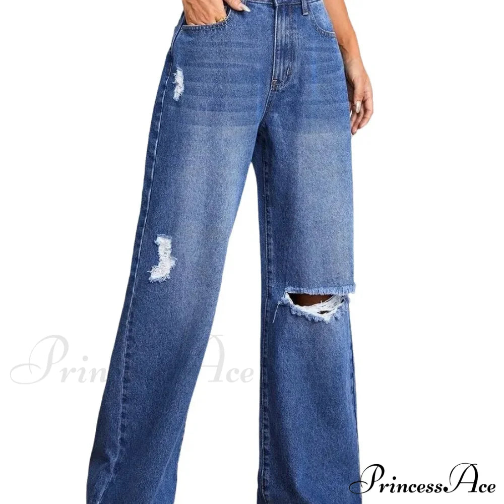 New Loose Ripped Fashion High Waist Wide Leg Casual Y2K Jean