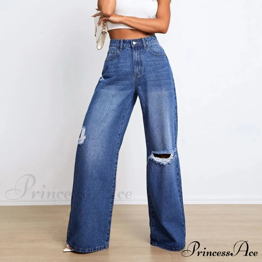 New Loose Ripped Fashion High Waist Wide Leg Casual Y2K Jean