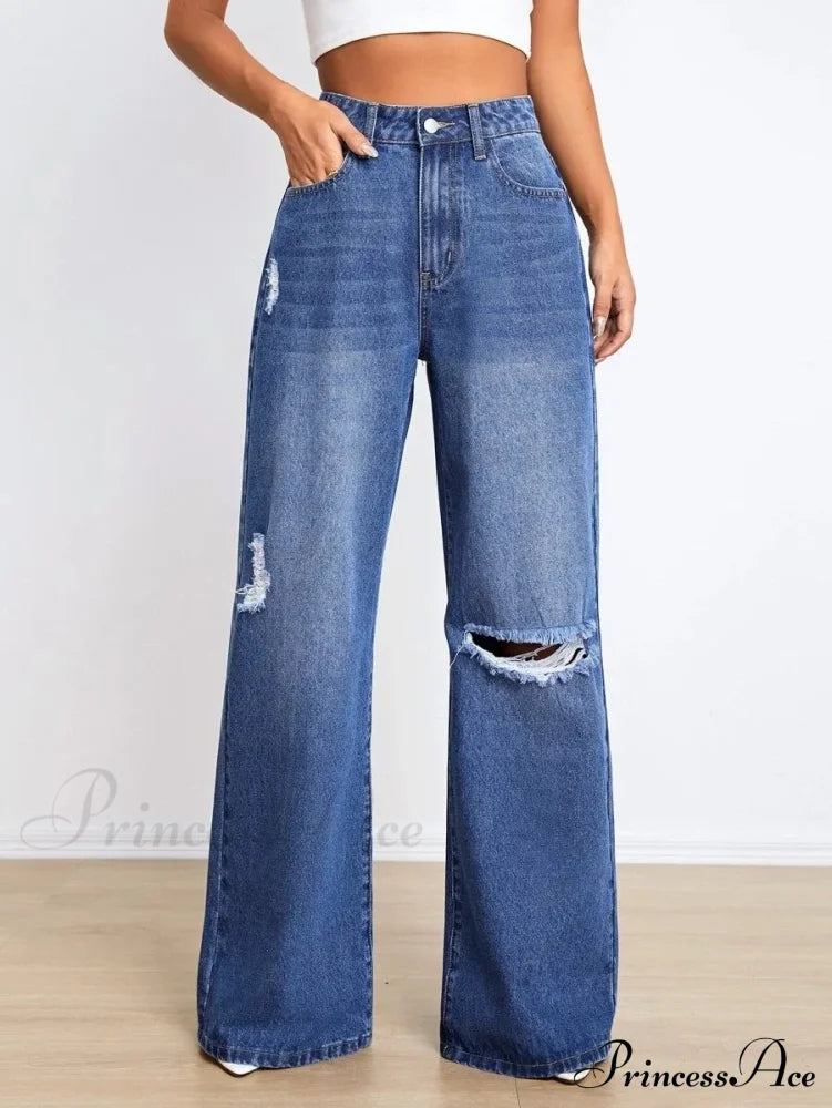 New Loose Ripped Fashion High Waist Wide Leg Casual Y2K Jean