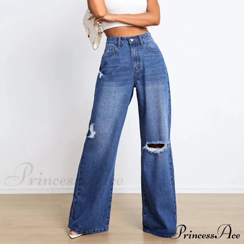 New Loose Ripped Fashion High Waist Wide Leg Casual Y2K Jean