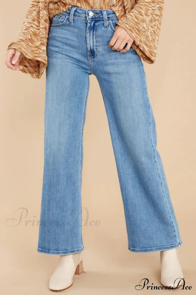 New Loose Straight Leg Casual Fashion Retro Distressed High Waist Wide Cropped Denim Jean