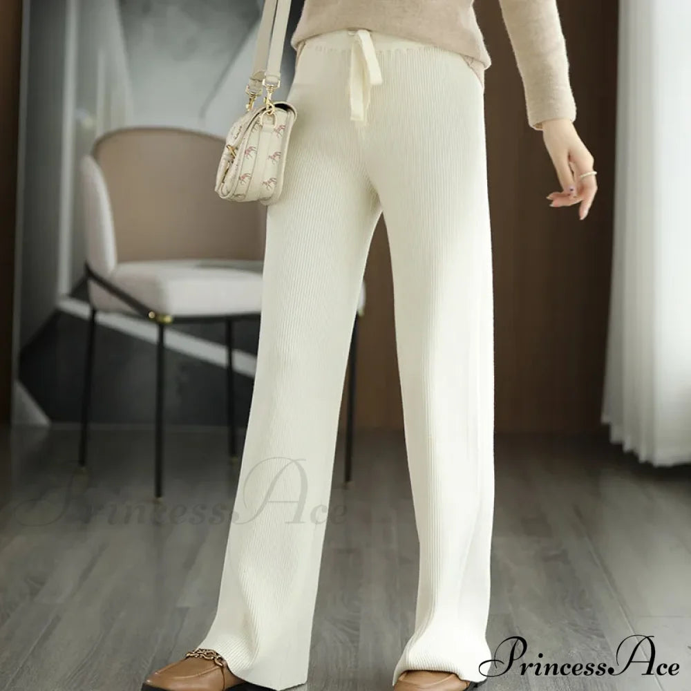 New Merino Wool Ladies High Waist Wide Leg Casual Loose Pants