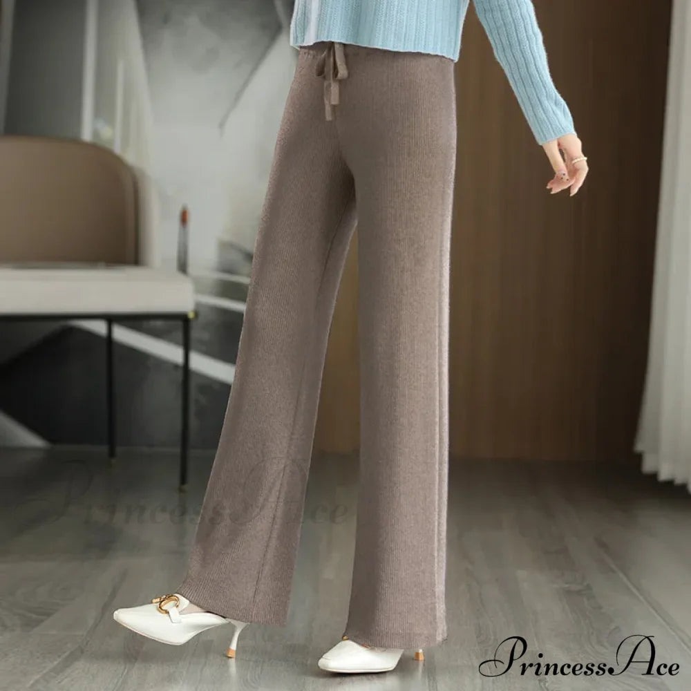 New Merino Wool Ladies High Waist Wide Leg Casual Loose Pants