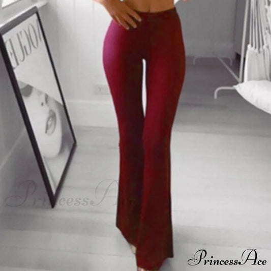 New Multi Colors Slim Trumpet Trendy Pants Burgundy / S