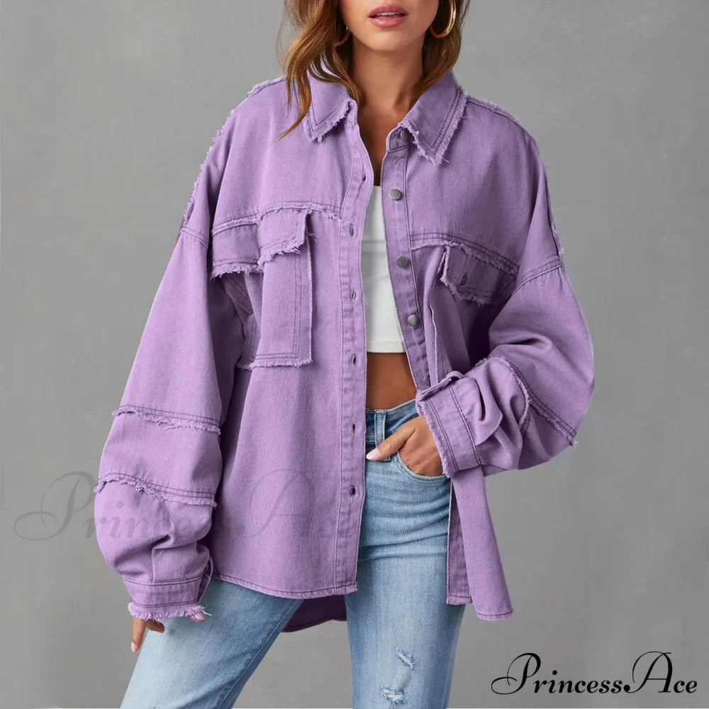 New Oversized Stylish Trendy Elegant Fashionable Versatile Classic Denim Jacket Purple / S