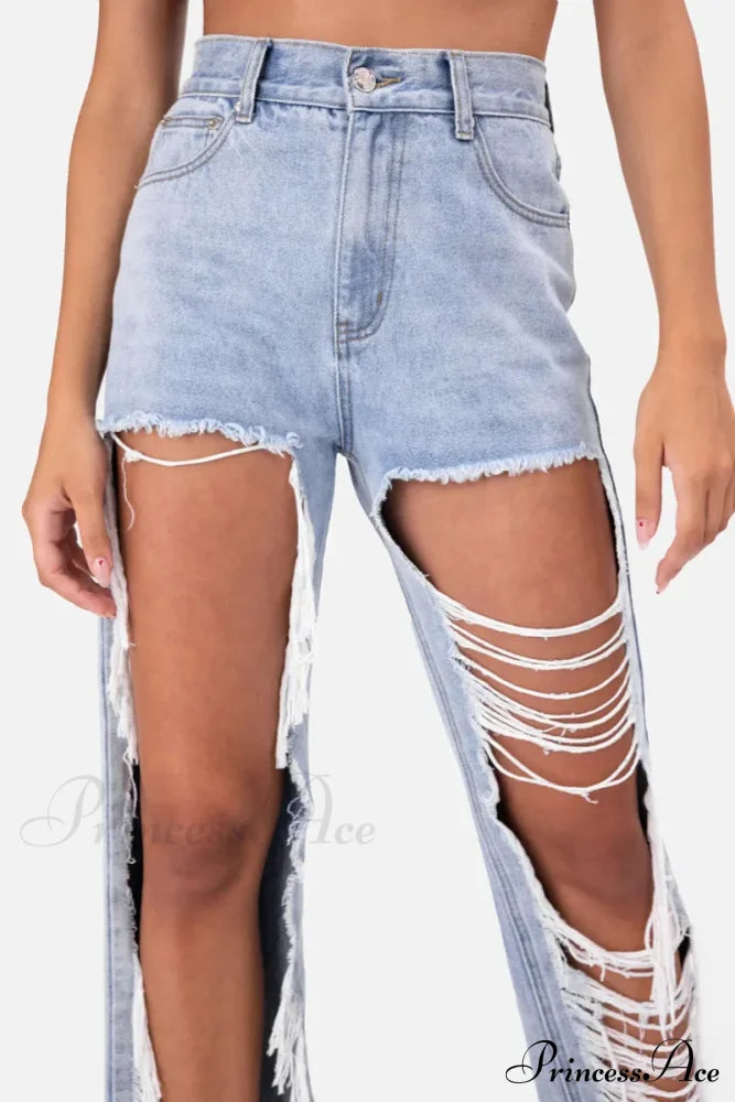 New Personalized Holes Woman Summer Waisted Streetwear Straight Wide Jean