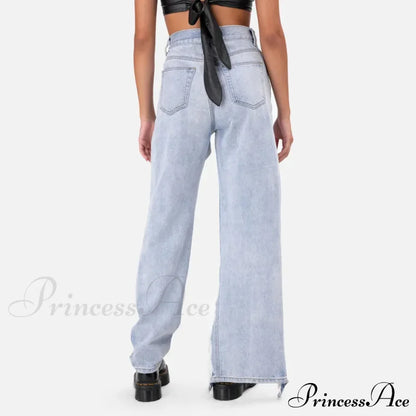 New Personalized Holes Woman Summer Waisted Streetwear Straight Wide Jean