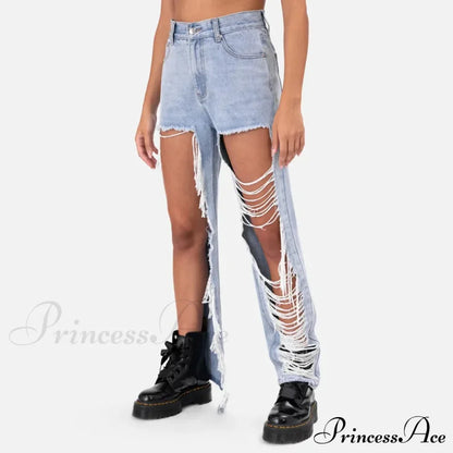 New Personalized Holes Woman Summer Waisted Streetwear Straight Wide Jean