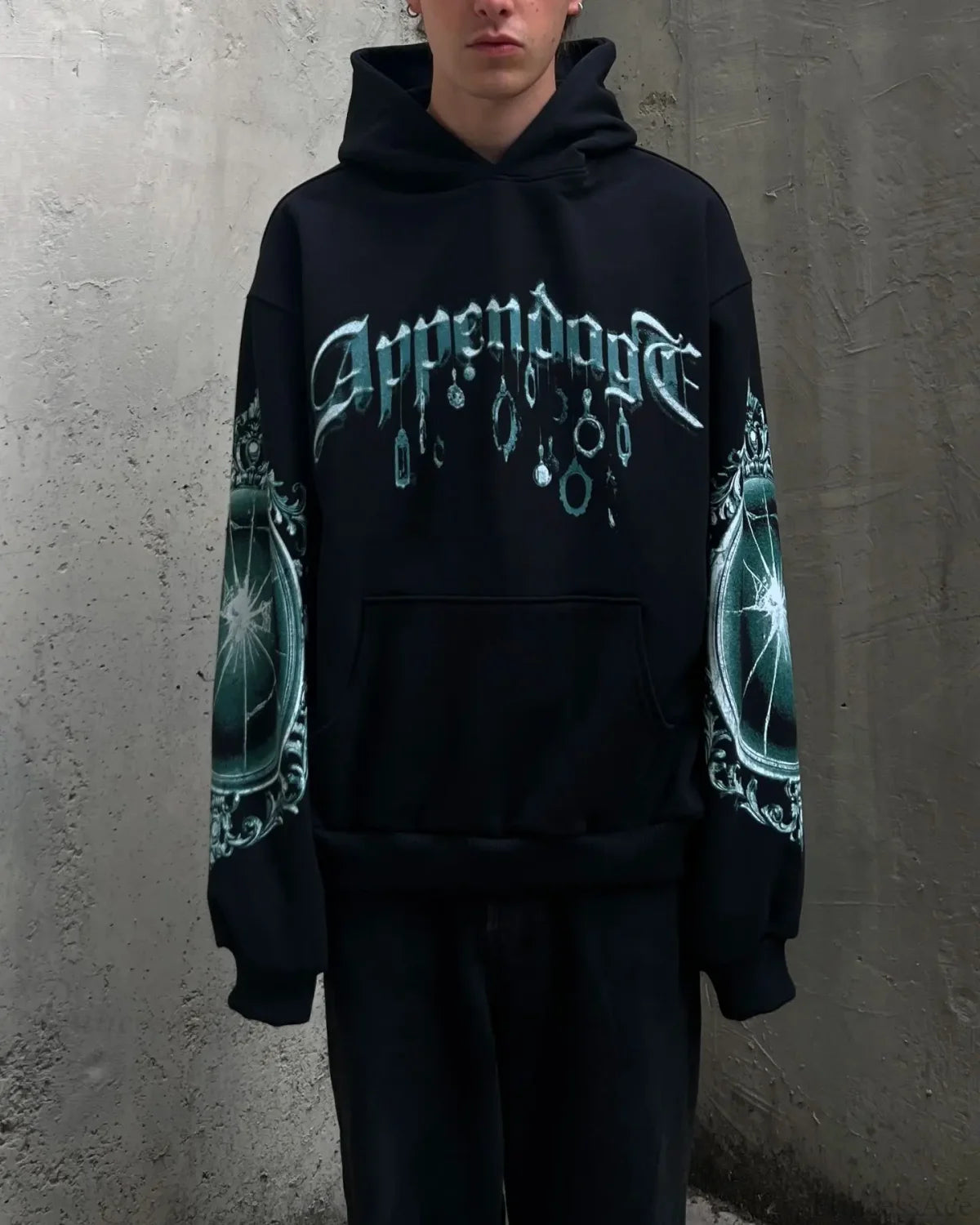 New Printing Loose Hoodie black / M