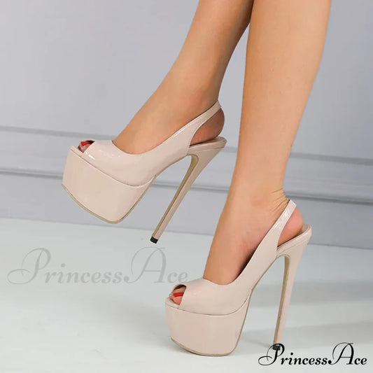 New Sexy Peep Toe 16.5Cm Slingback Slip-On Back Strap Stiletto Platform High Heel Apricot / 35