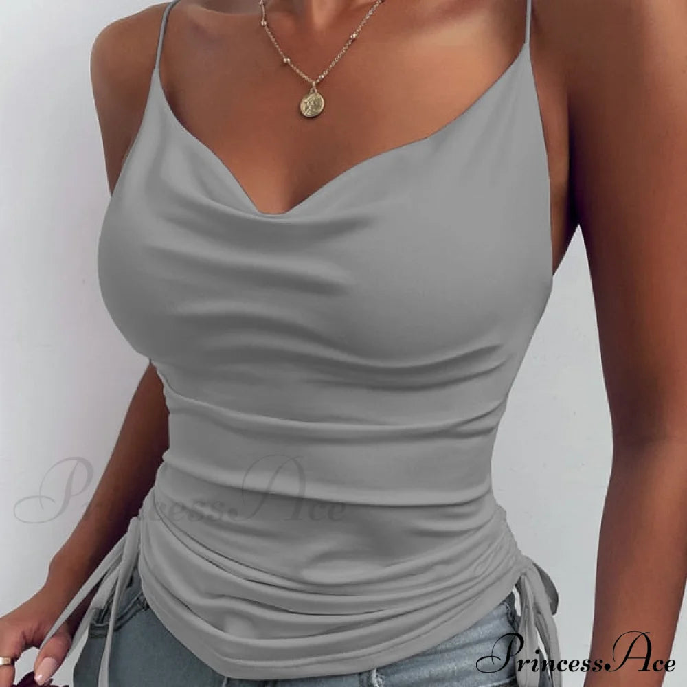 New Sexy Strap Basic Tops Gray / Xl