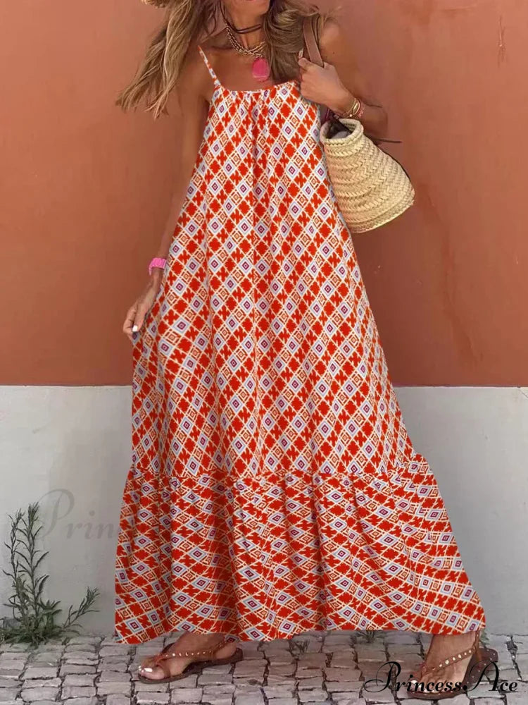 New Sleeveless Print Summer Spaghetti Strap Boho Dress