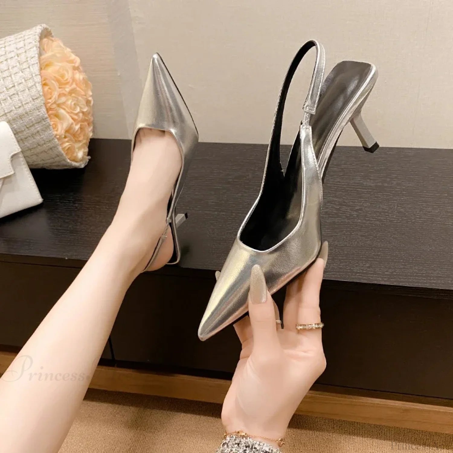 New Stiletto Solid Color Feminine Pointed Dress Party Sandals High Heel Silver / 35