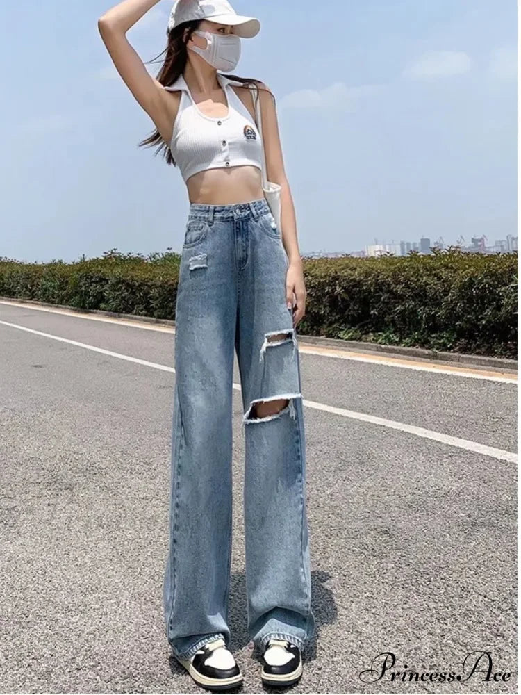 New Straight Loose High Waist Thin Women’s Summer Section Wide Leg Pants Jean