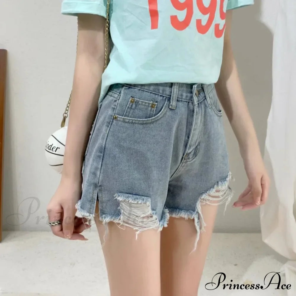 New Summer Casual Female Loose Fit High Waist Button Blue Denim Jean