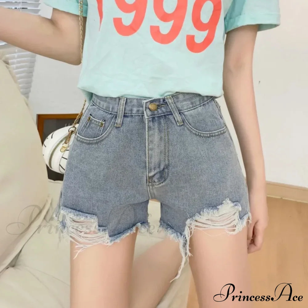 New Summer Casual Female Loose Fit High Waist Button Blue Denim Jean