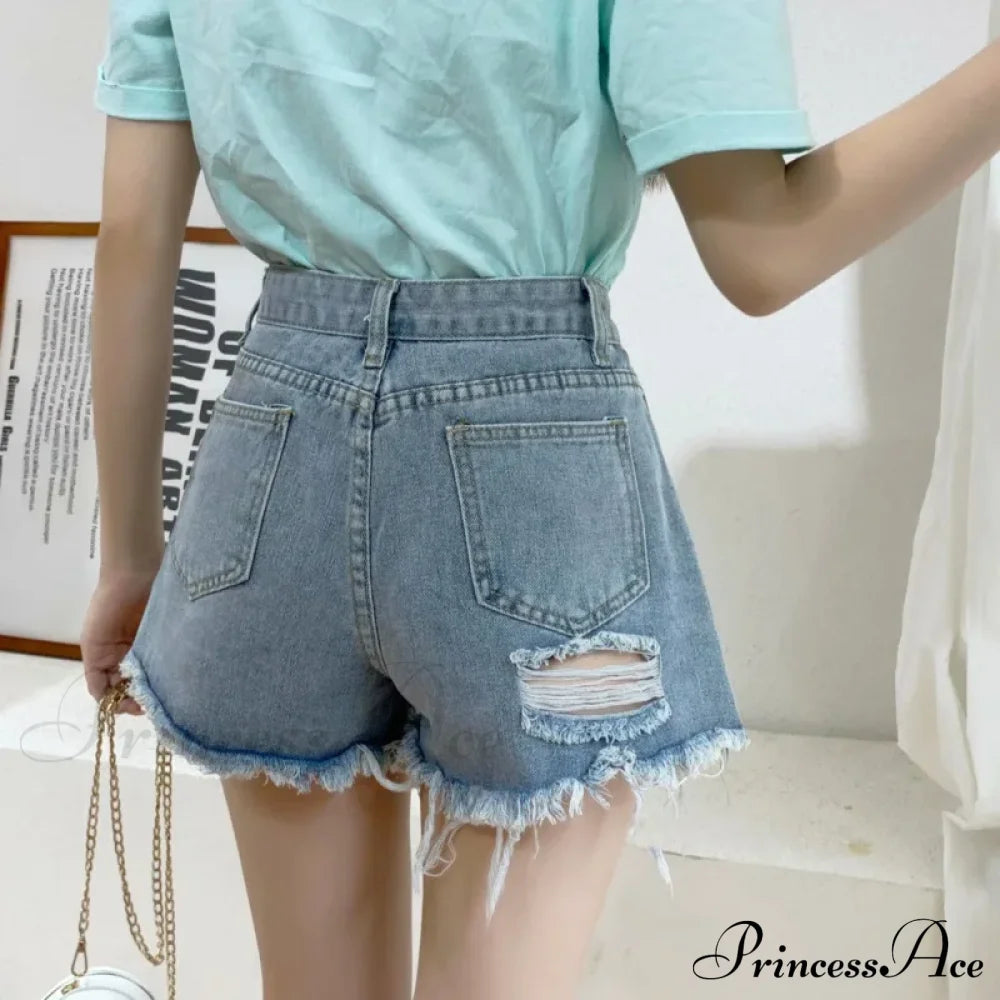 New Summer Casual Female Loose Fit High Waist Button Blue Denim Jean