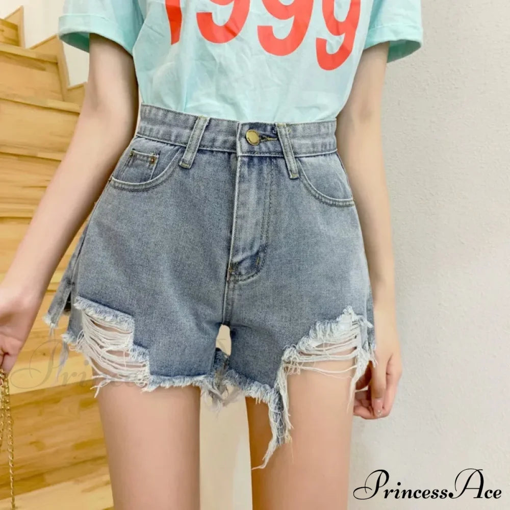 New Summer Casual Female Loose Fit High Waist Button Blue Denim Jean